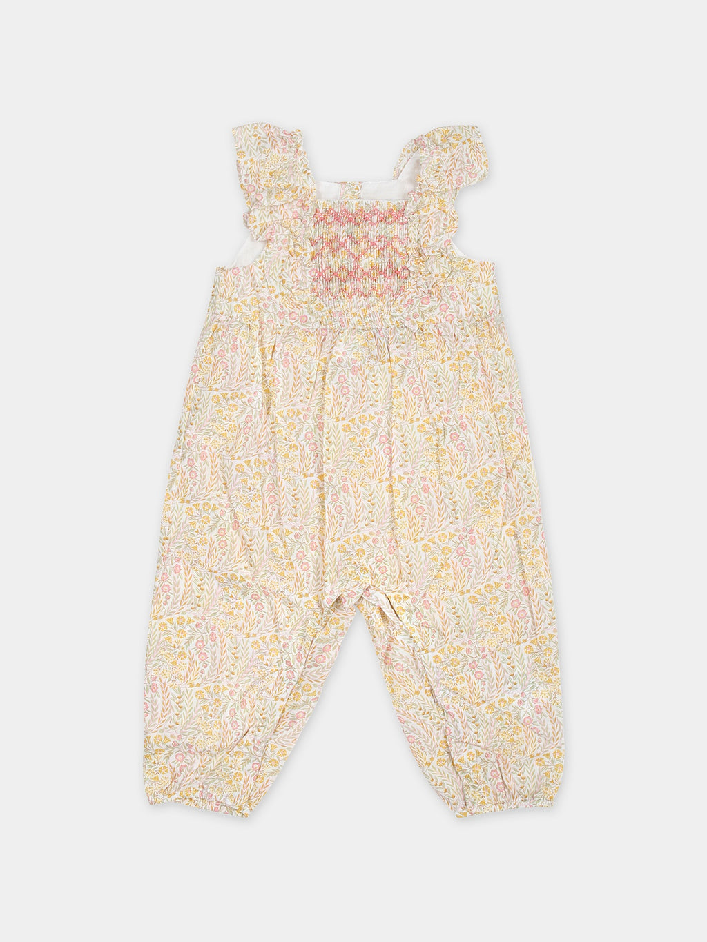 Ivory dungarees for baby girl with Liberty fabric